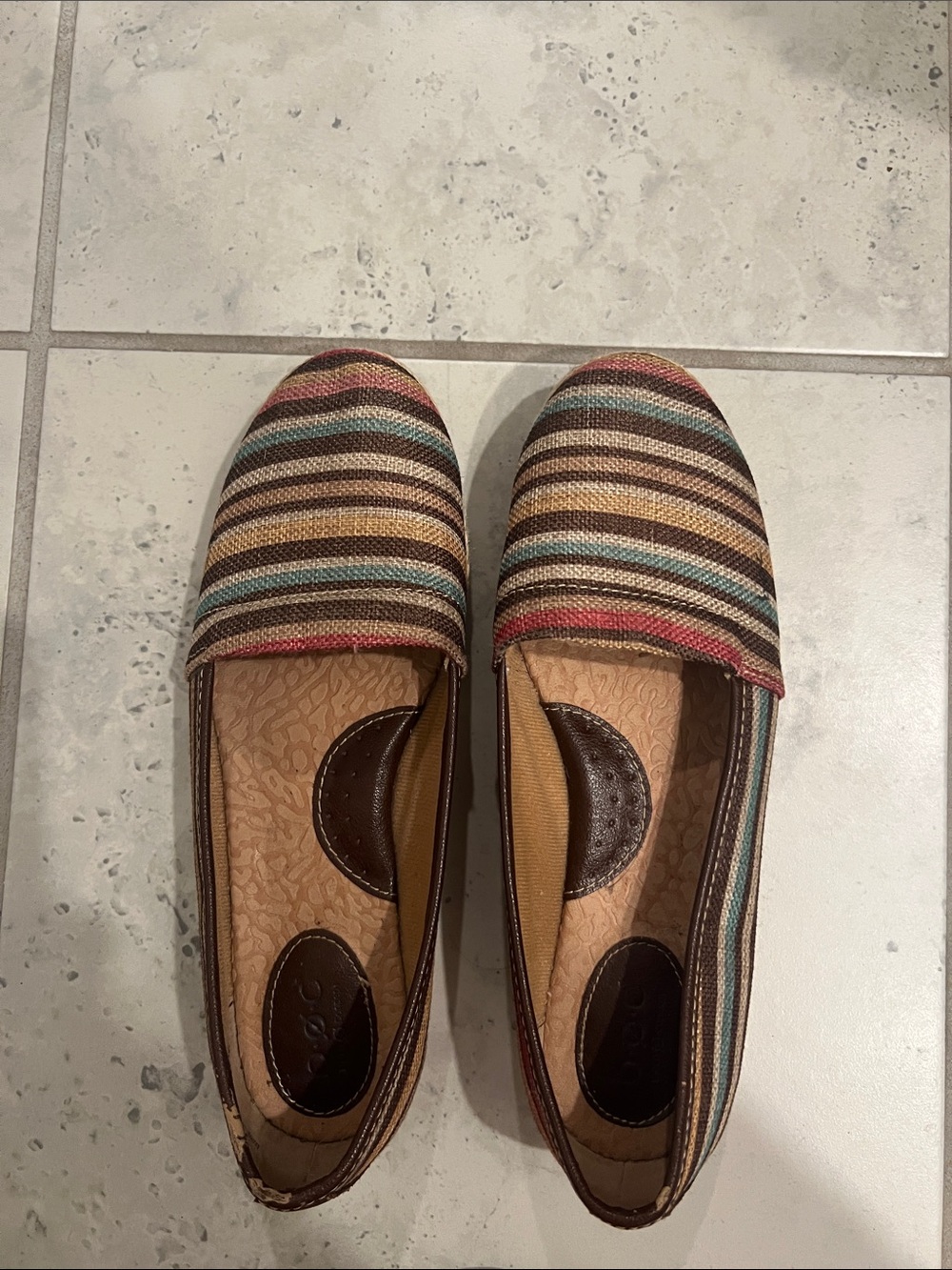 b.o.c. Multicolor Striped Slip-On Flats with Brown Trim